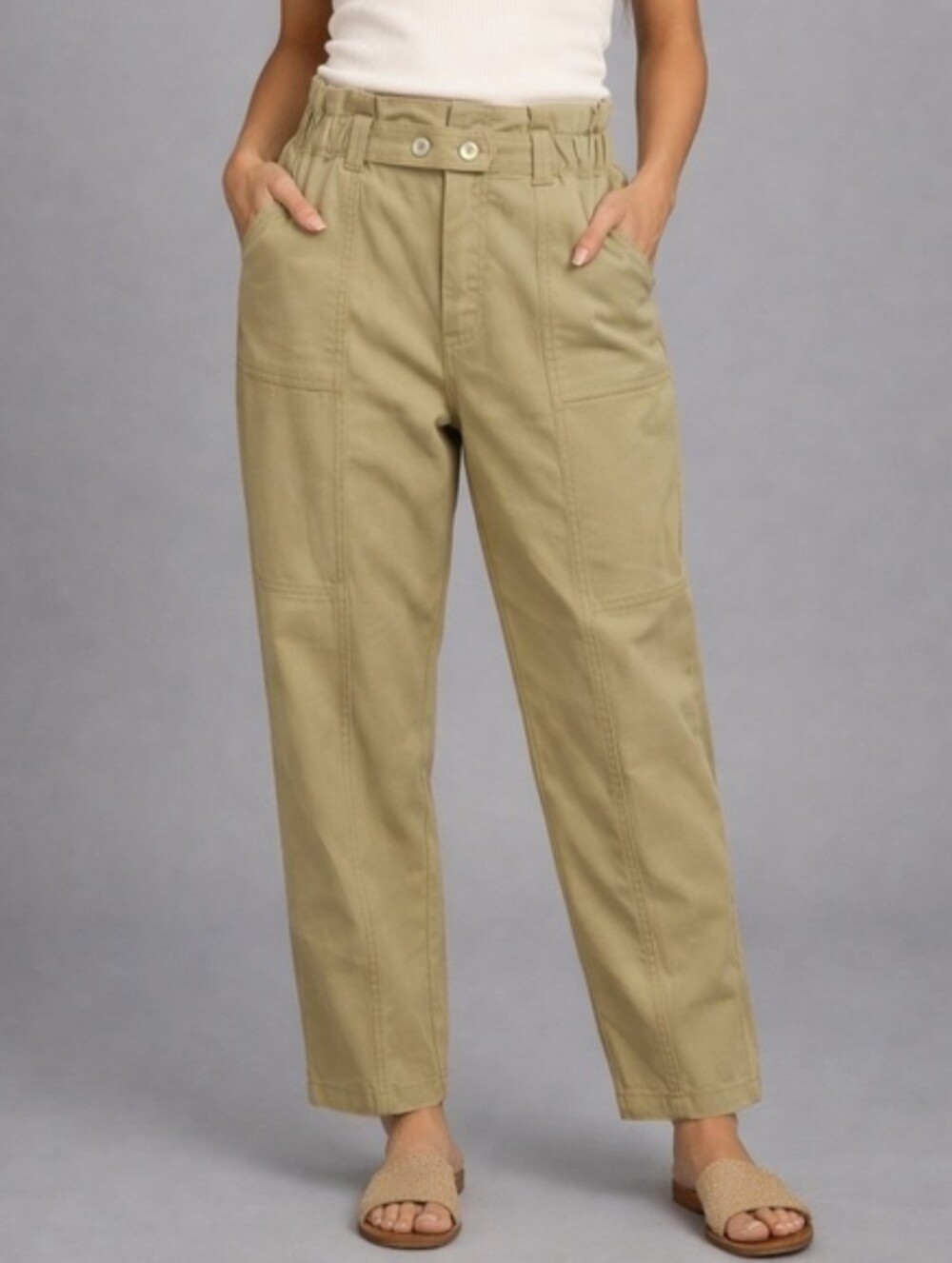 Anthropologie ELODIE Capsule Closet Khaki 100% Cotton Trousers NWT